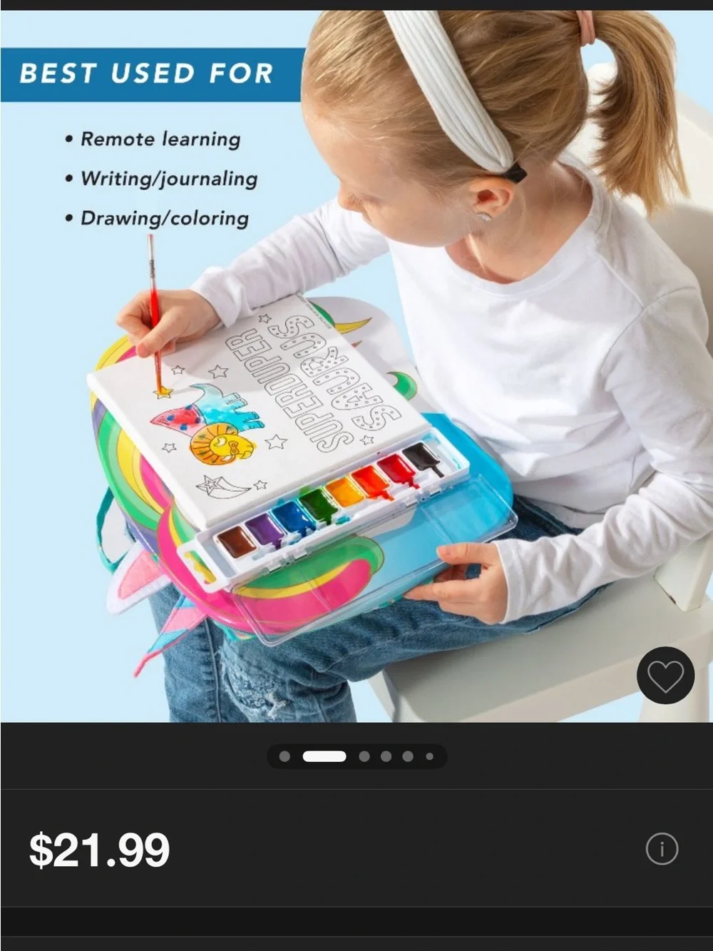 I Love Unicorns Kids Lap Desk - Turquoise Unicorn Design